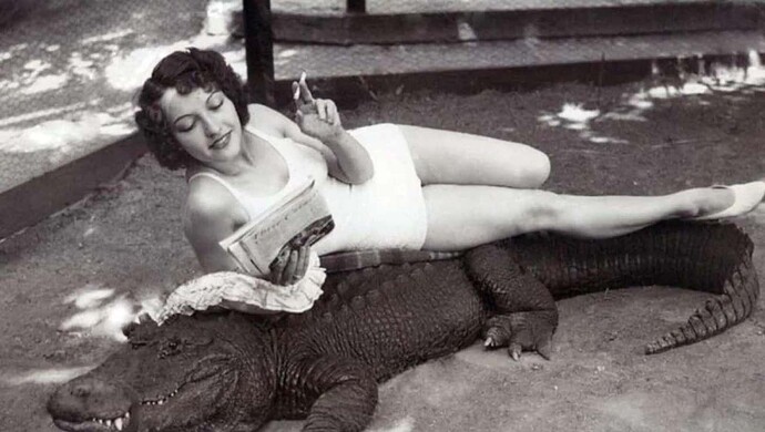 lady riding alligator
